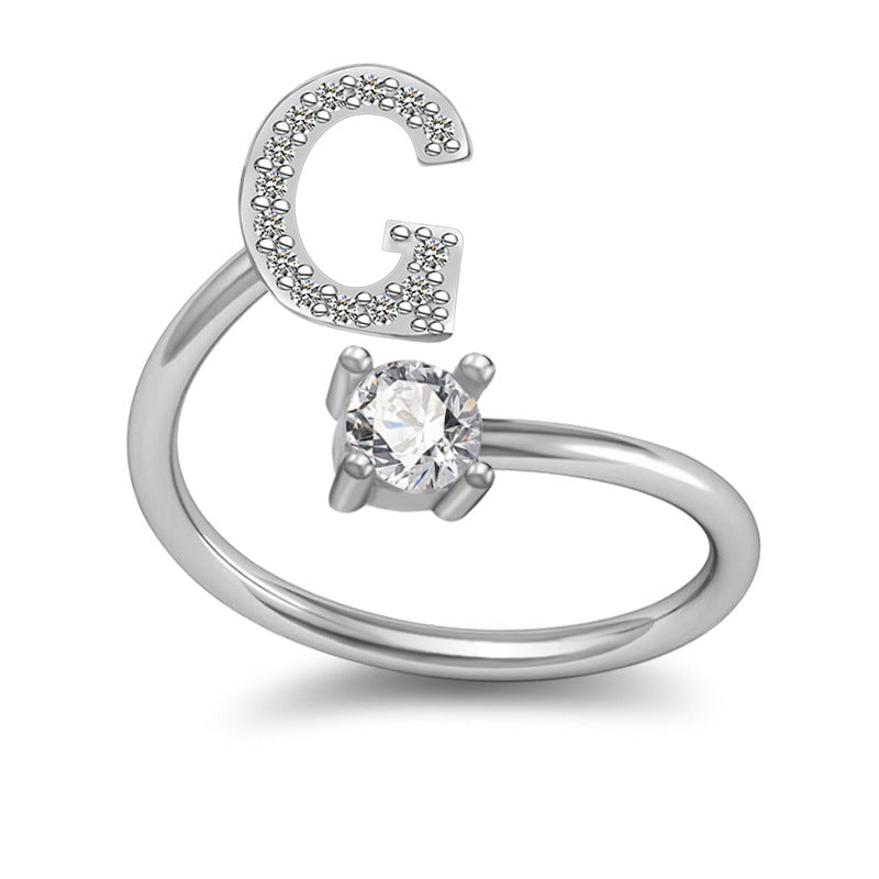 Personalized Initial Letter Ring with Pavé Stone Accent