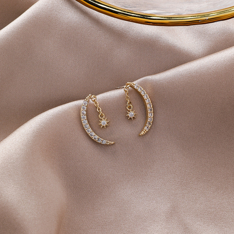 Elegant Crescent Moon & Star Drop Earrings