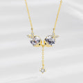 Crystal Fox Duo Drop Necklace – Gold & Silver Tone