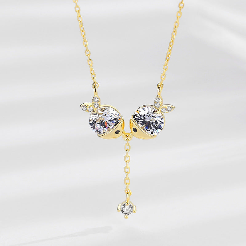 Crystal Fox Duo Drop Necklace – Gold & Silver Tone