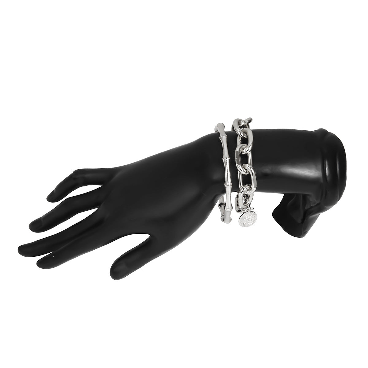 Two-Piece Bracelet Set with Organic Bangle and Chain Design