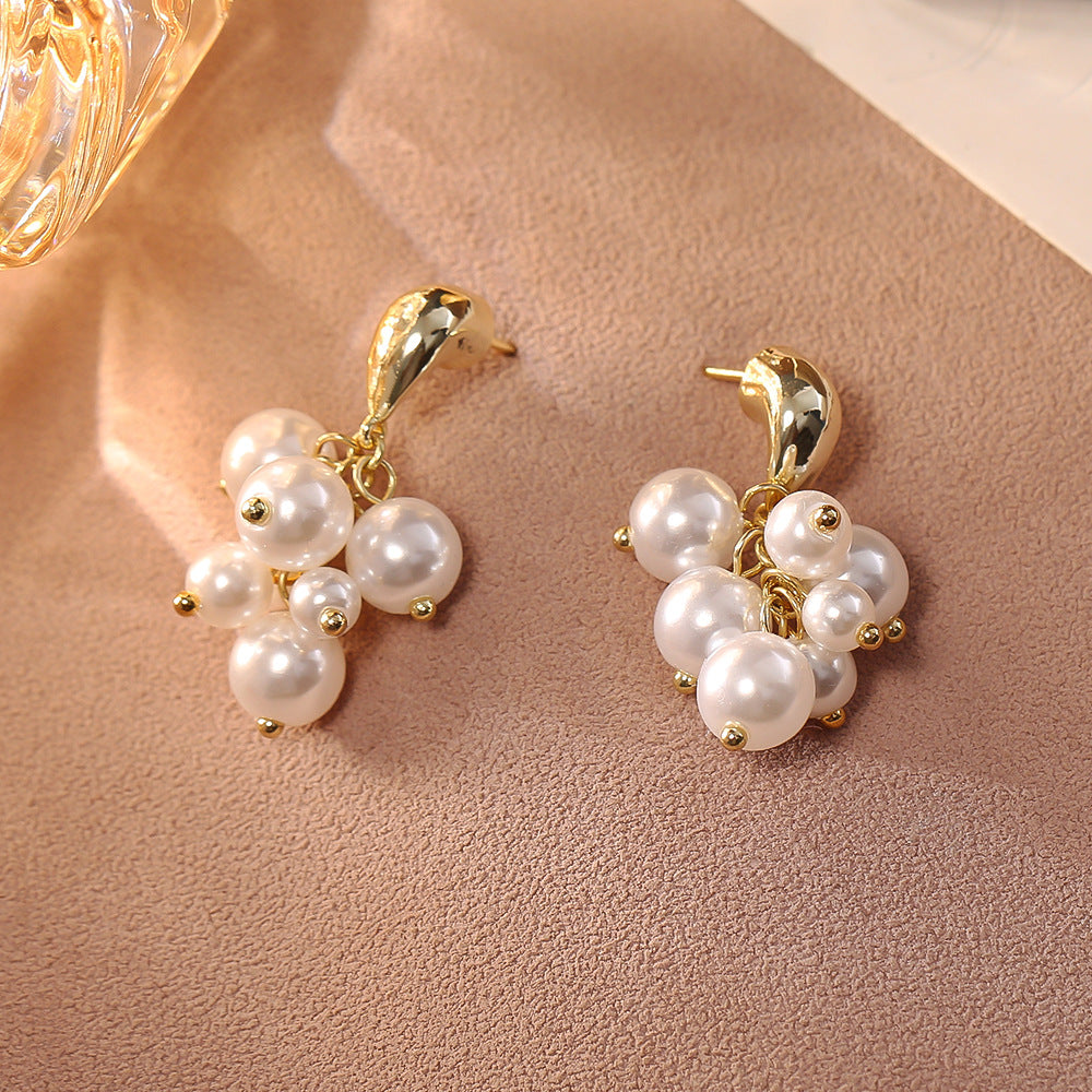 Pearl Grape Cluster Drop Earrings