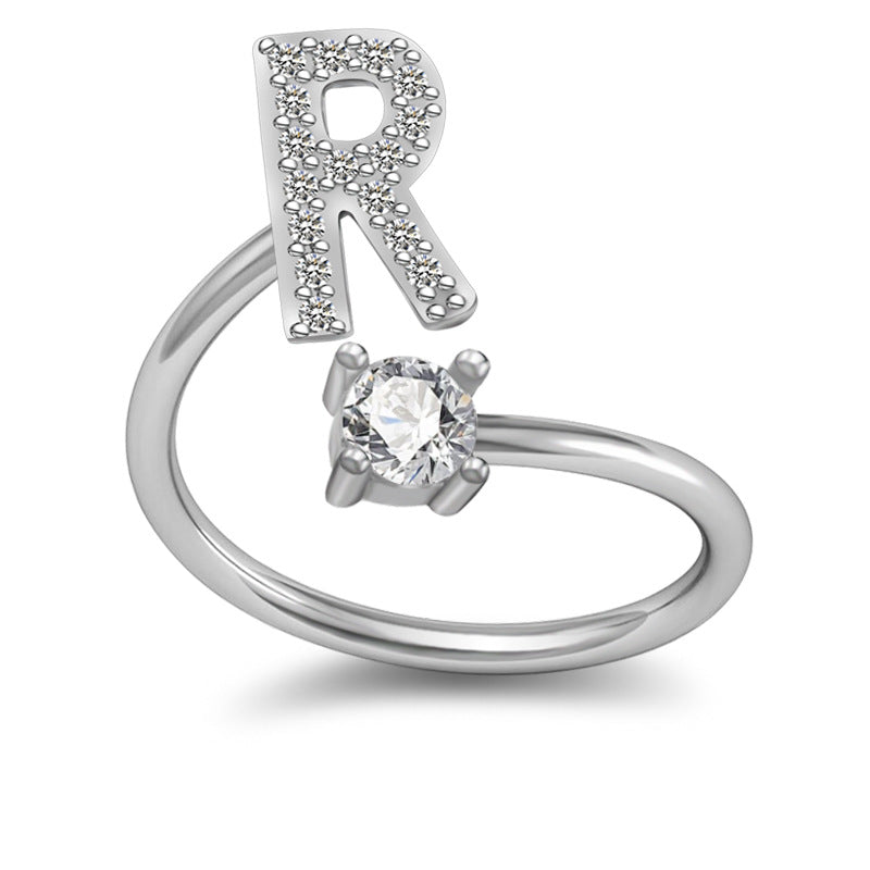 Personalized Initial Letter Ring with Pavé Stone Accent