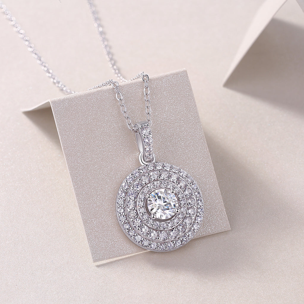 Classic Moissanite Double Halo Pendant Necklace