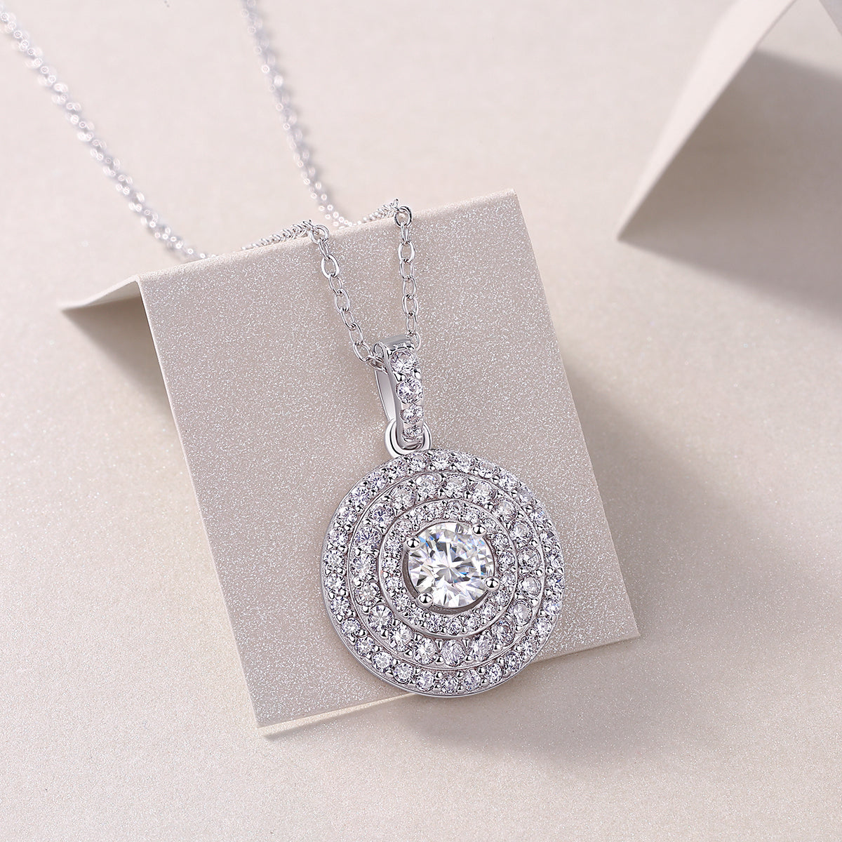 Classic Moissanite Double Halo Pendant Necklace
