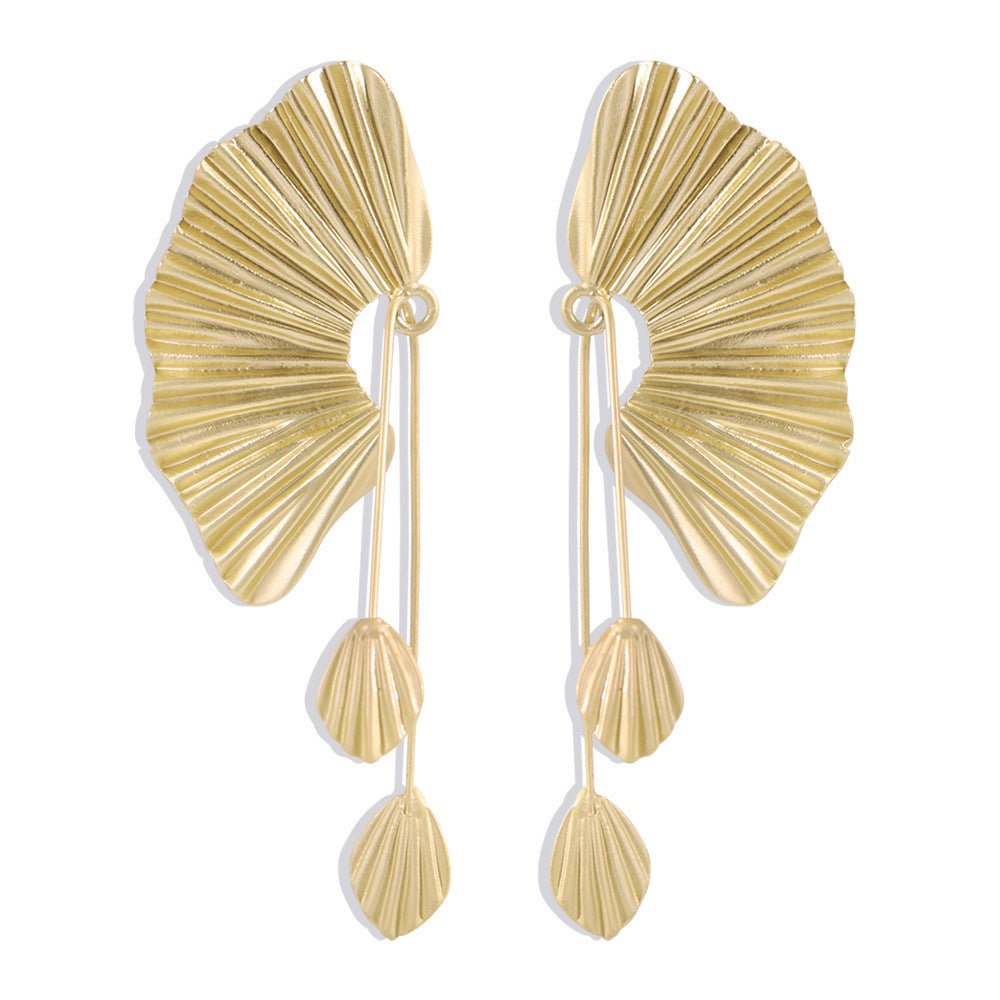 Modern Scallop Fan Earrings with Flowing Drop Accents