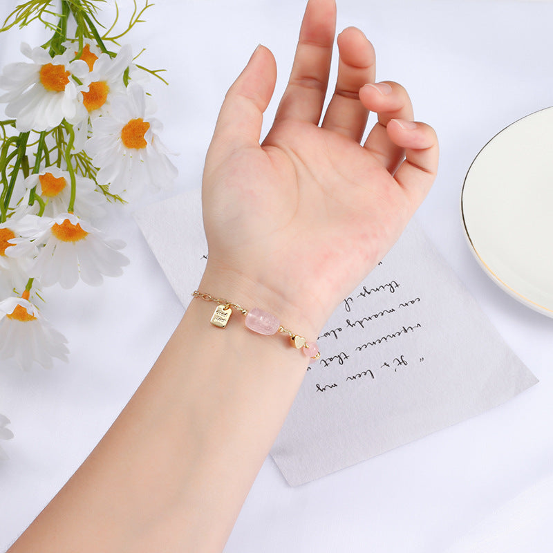 Asymmetrical Chain Bracelet with Natural Stone and Heart Detail