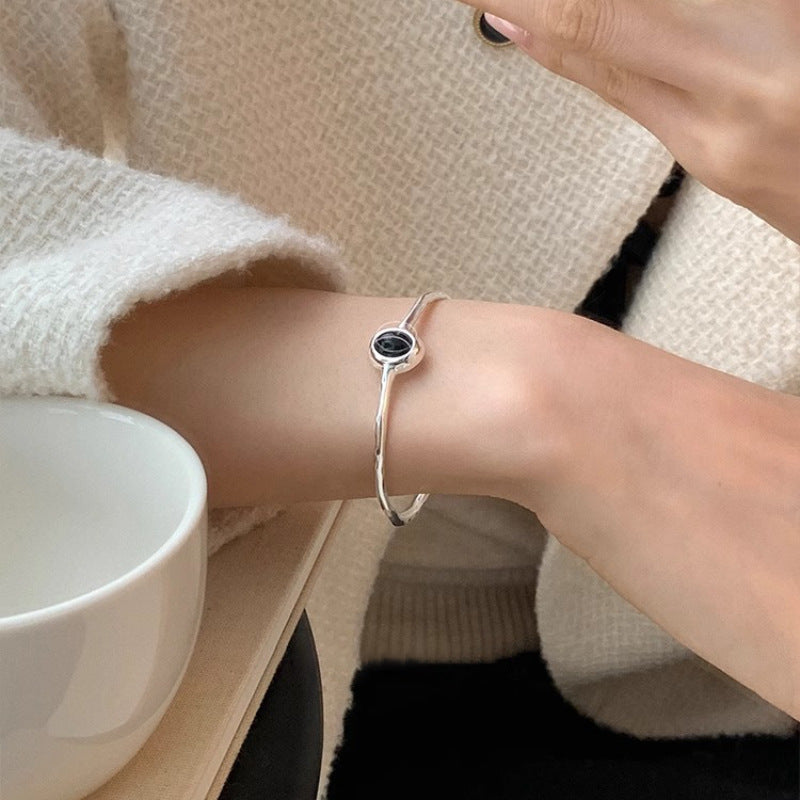 Slim Open Bangle Bracelet with Central Stone Detail