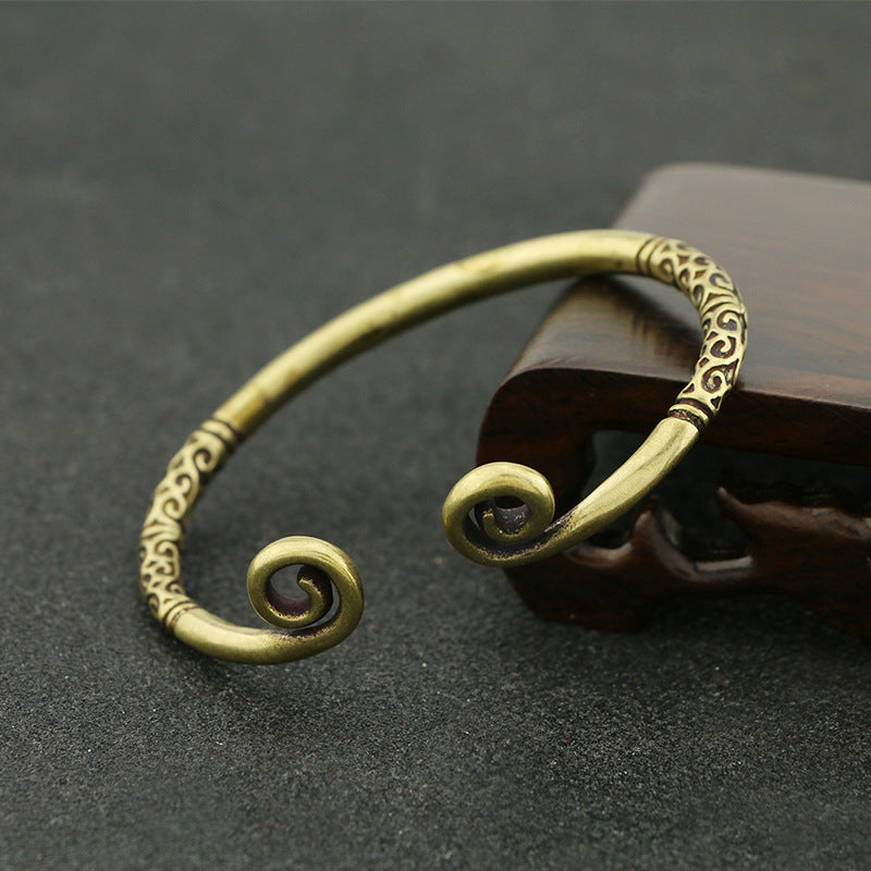 Scroll-End Open Cuff Bracelet with Artisan-Inspired Detail