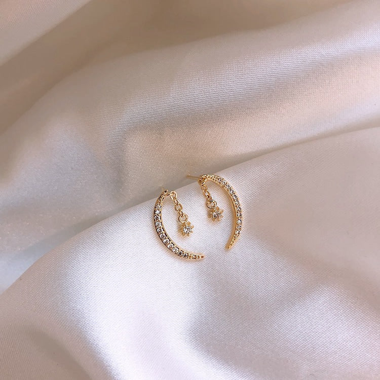 Elegant Crescent Moon & Star Drop Earrings