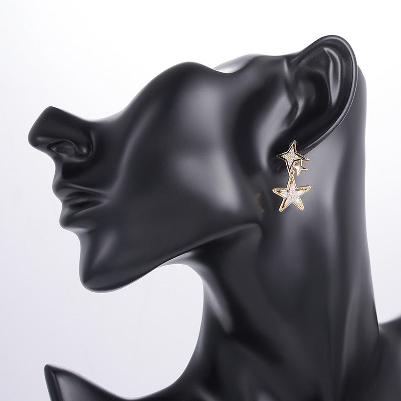 Sparkling Double-Star Drop Earrings with Crystal Accents