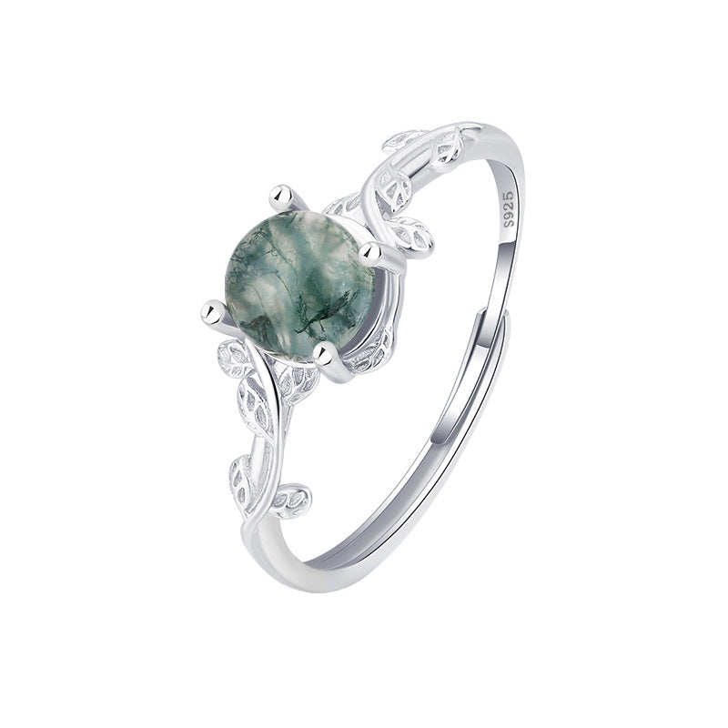 Vintage Green Gemstone Vine Adjustable Ring in Sterling Silver