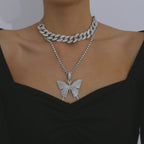 Crystal Butterfly Layered Chain Necklace