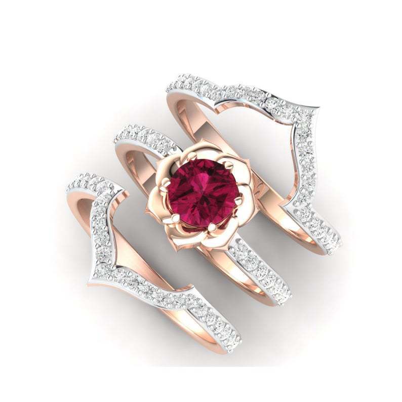 Rose Bloom Bridal Ring Set – Rose Gold Ruby