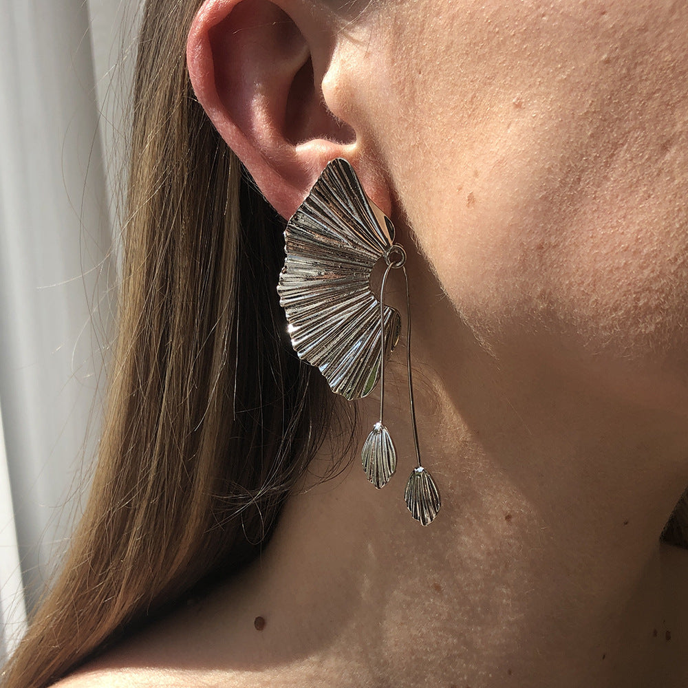 Modern Scallop Fan Earrings with Flowing Drop Accents