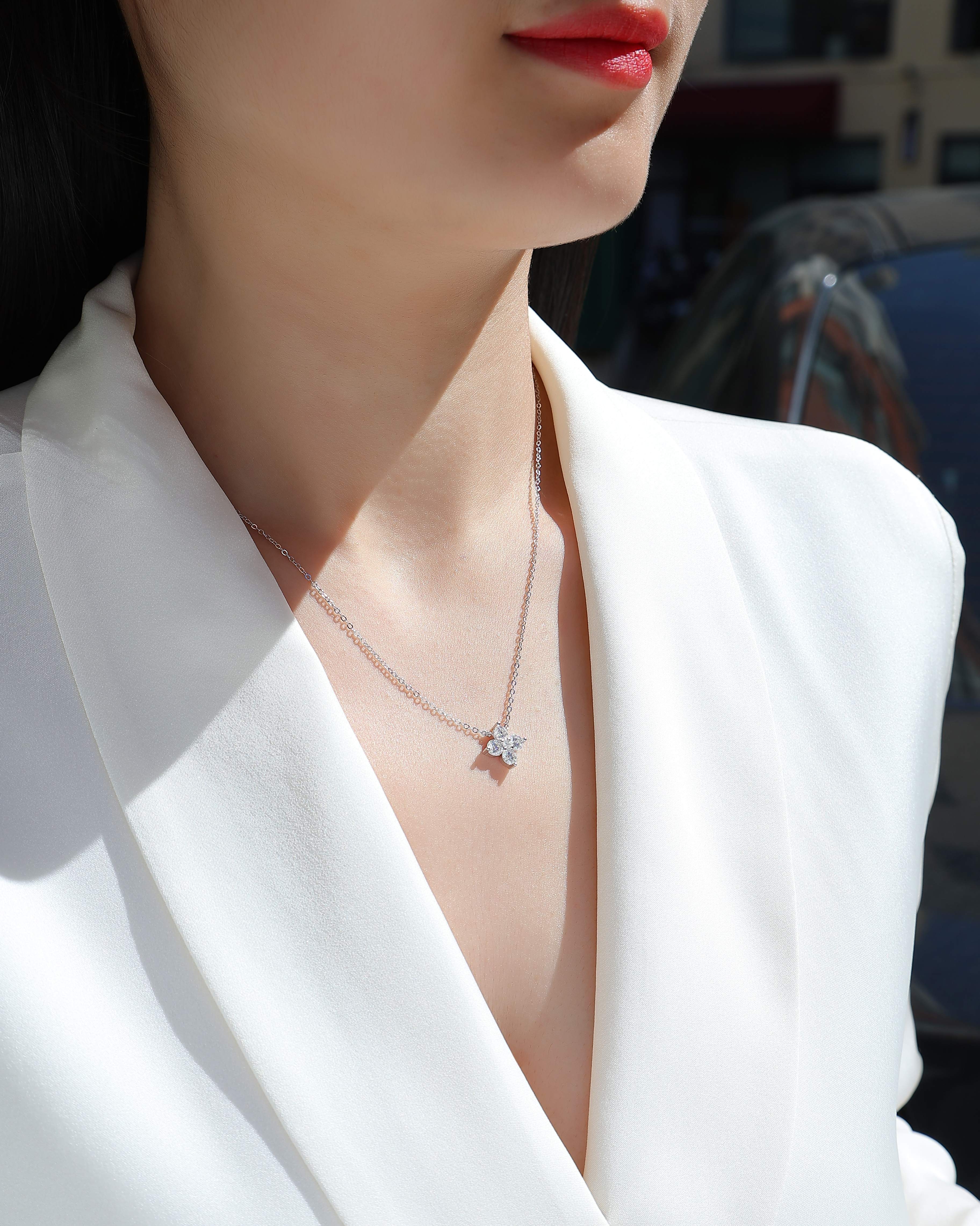 Lucky Four-Leaf Clover Moissanite Pendant Necklace