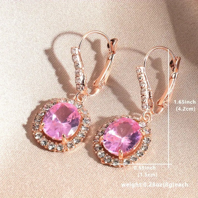 Rose Gold Pink Crystal Drop Earrings