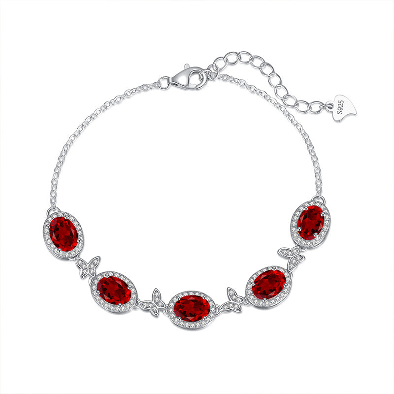 Sterling Silver Butterfly Bracelet with Natural Crystal Inlay