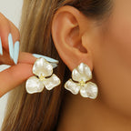 Elegant Flower Stud Earrings – Gold-Trimmed Floral Statement Jewelry