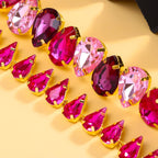 Pink Crystal Teardrop Choker Necklace – Statement Gold Chain Collar