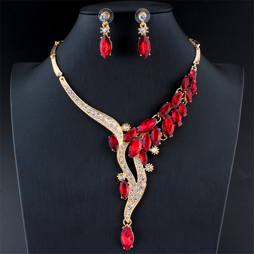 Luxury Red Crystal Bridal Jewelry Set