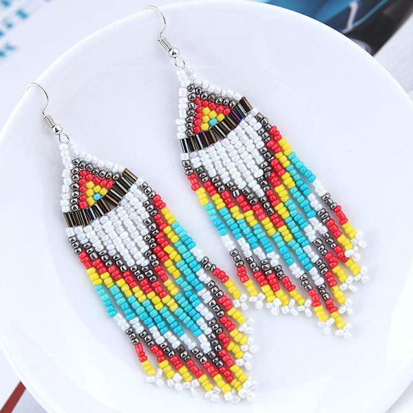 Long rice beads tassel earrings earrings earrings women