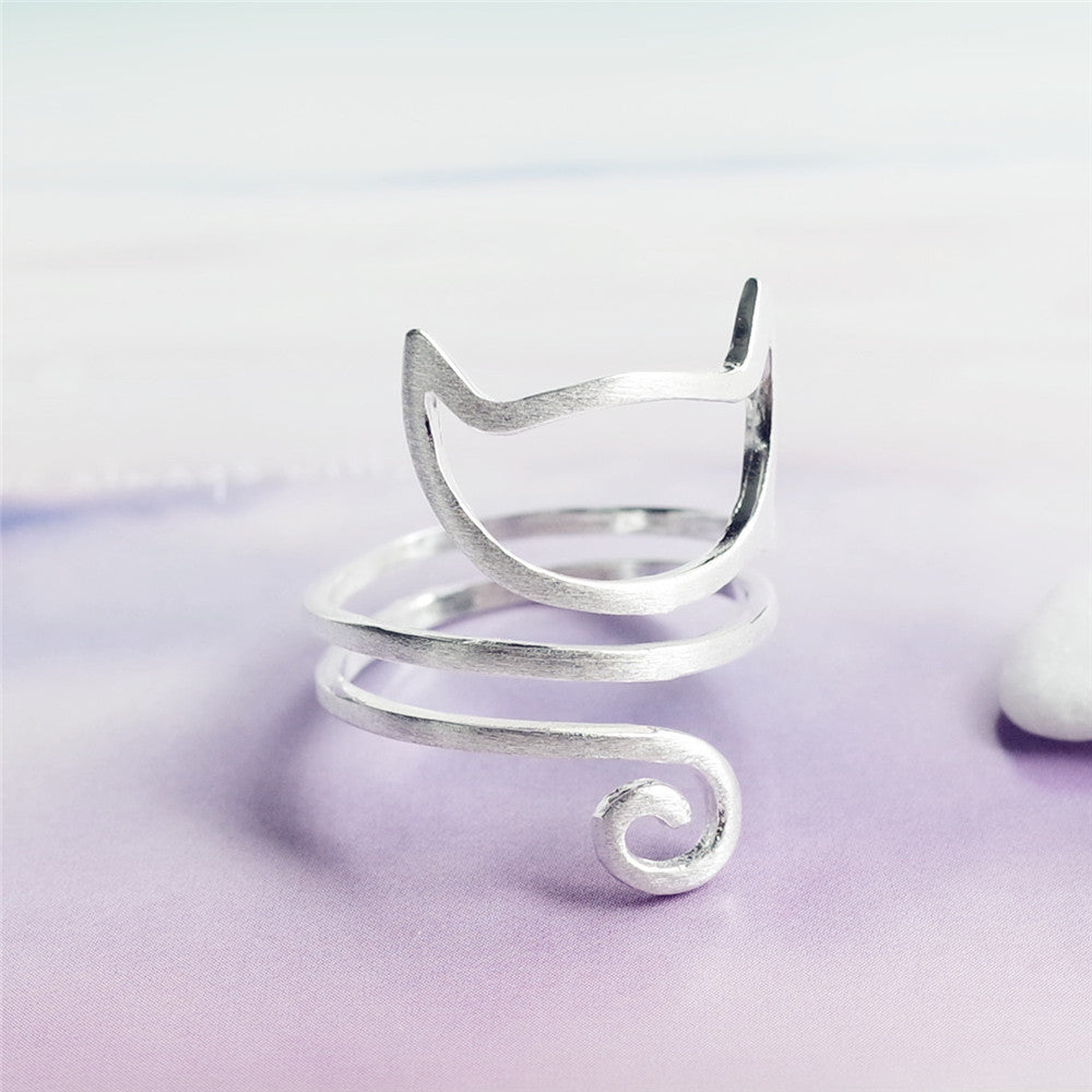 Minimalist Cat Outline Spiral Ring
