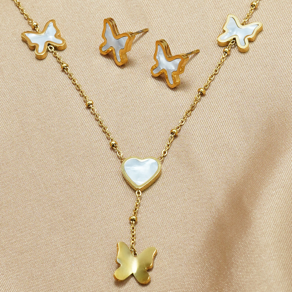 Butterfly & Heart Jewelry Set with Delicate Chain