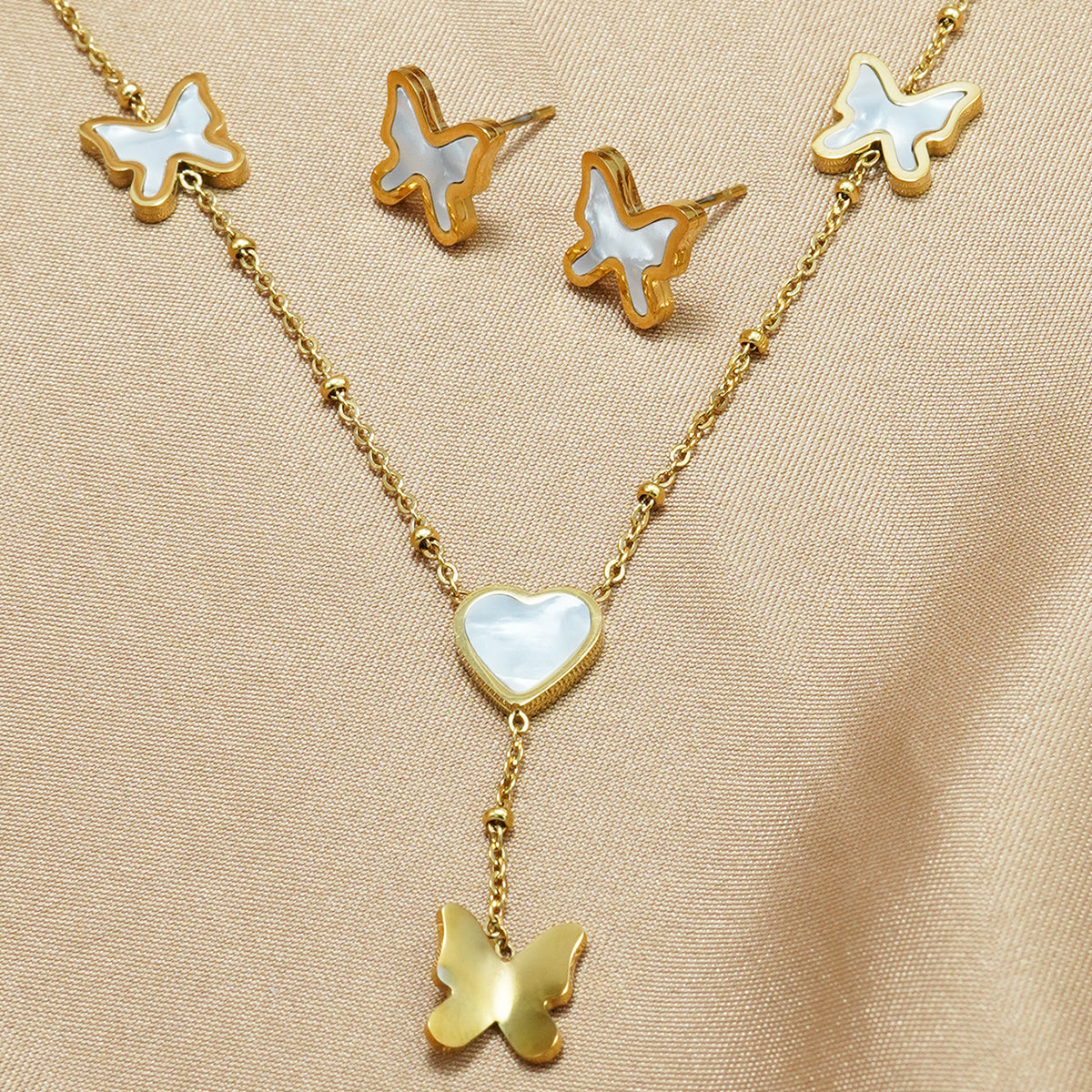 Butterfly & Heart Jewelry Set with Delicate Chain