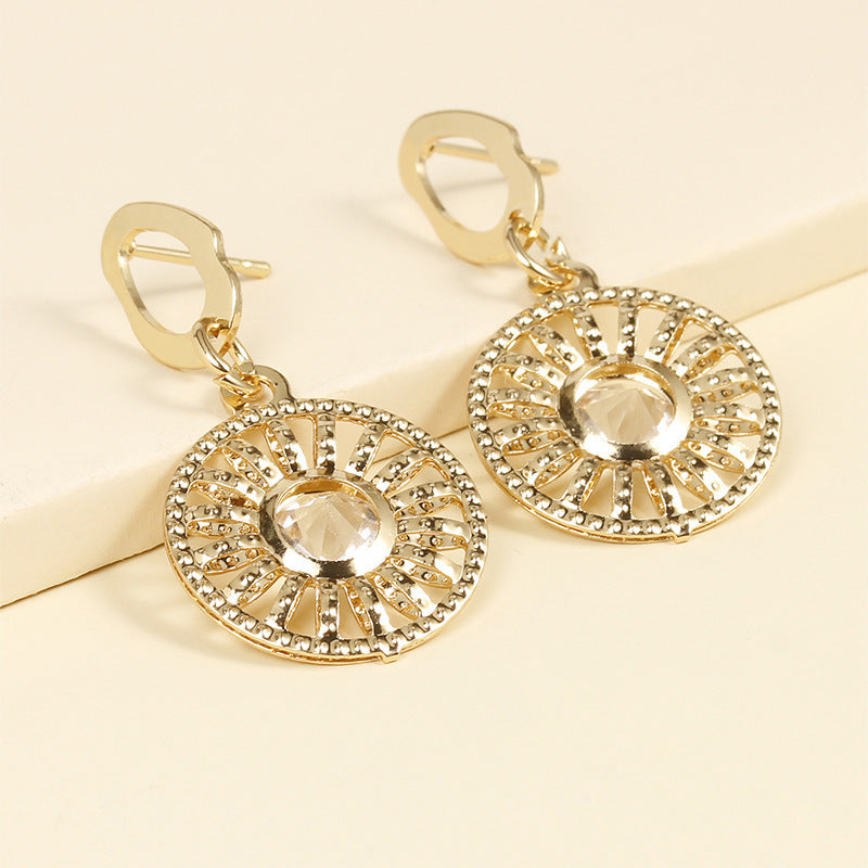 Radiant Sunburst Drop Earrings with Crystal Center