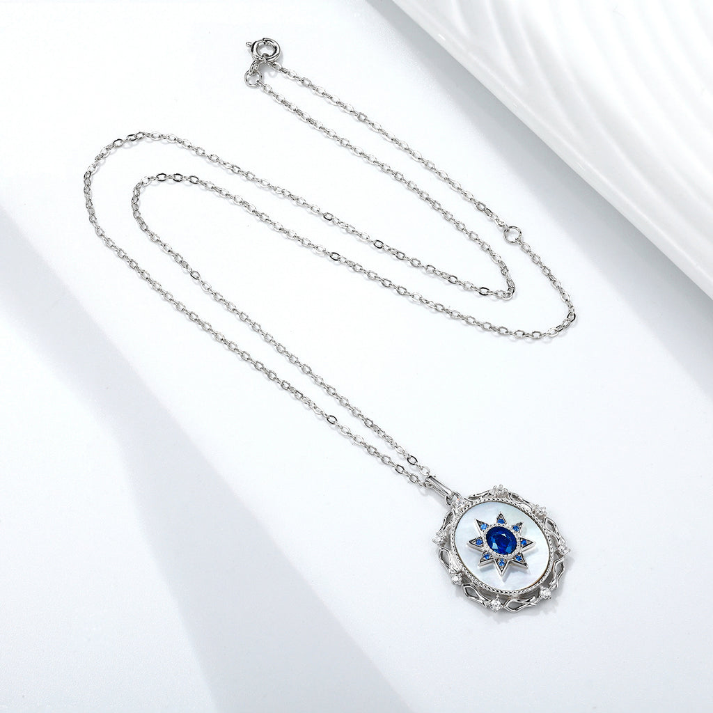Sterling Silver Natural Sapphire Star Pendant Necklace