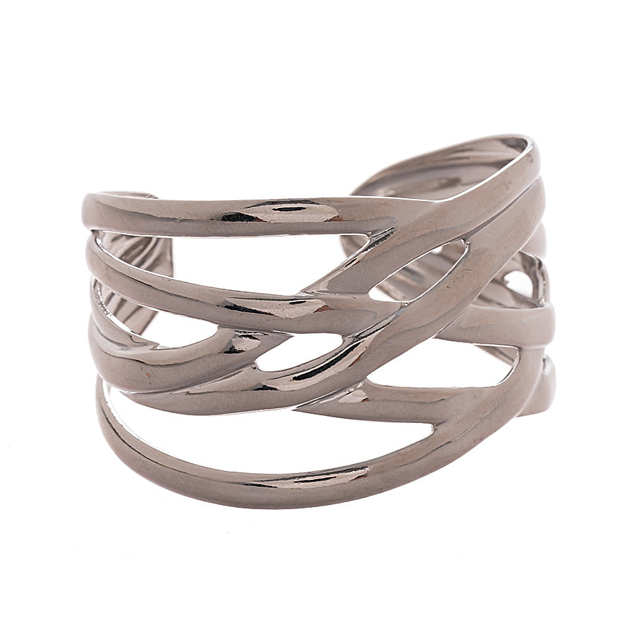 Interwoven Open Cuff Bracelet with Bold Layered Design