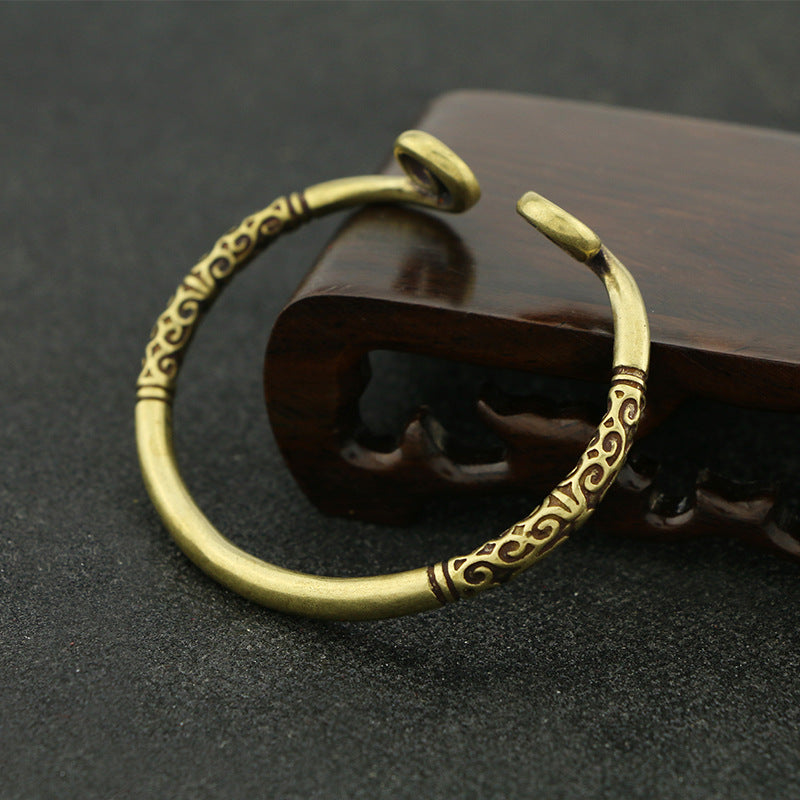 Scroll-End Open Cuff Bracelet with Artisan-Inspired Detail