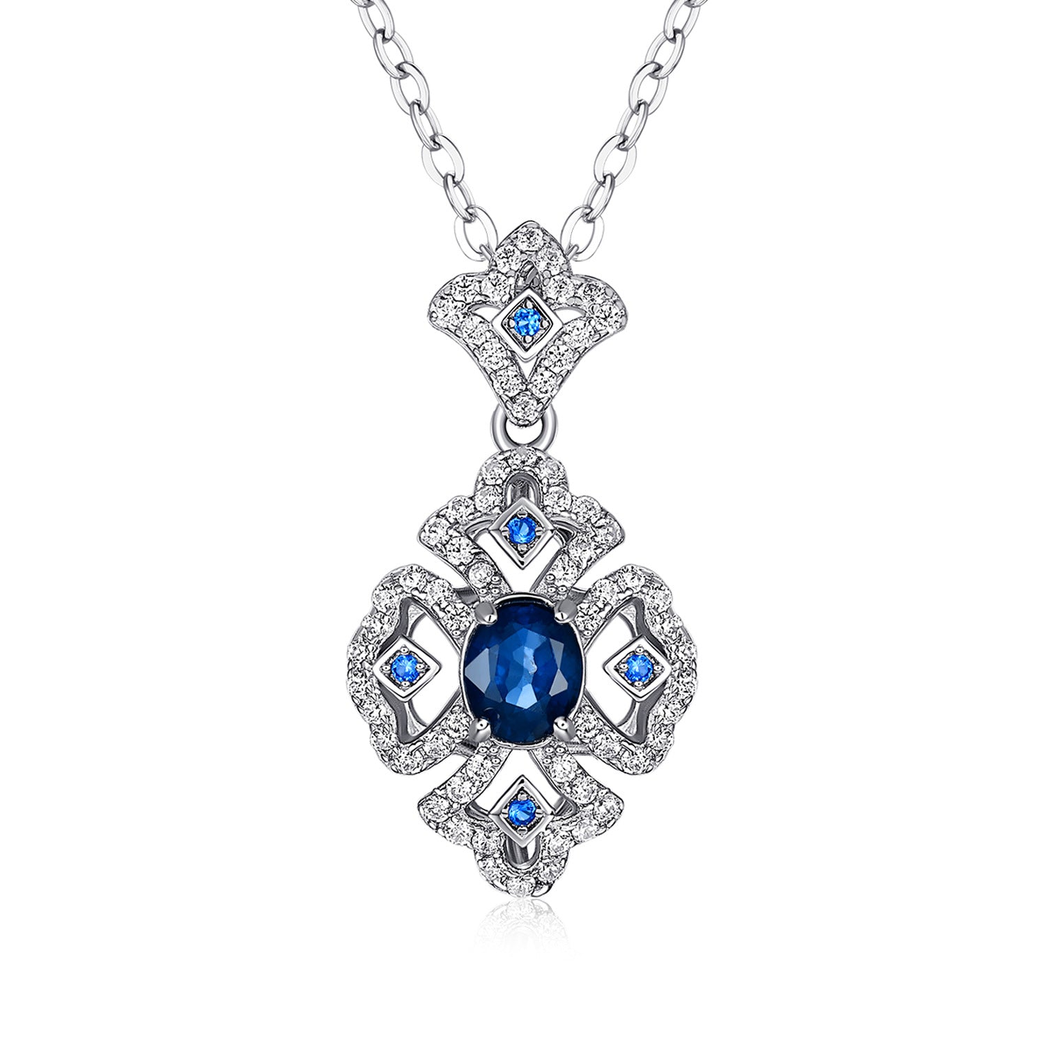 Vintage Blue Sapphire Pendant Necklace