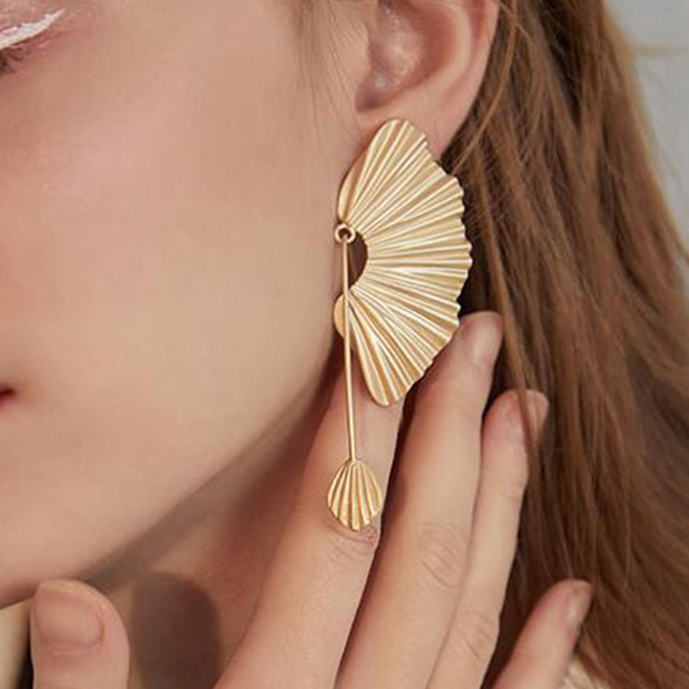 Modern Scallop Fan Earrings with Flowing Drop Accents
