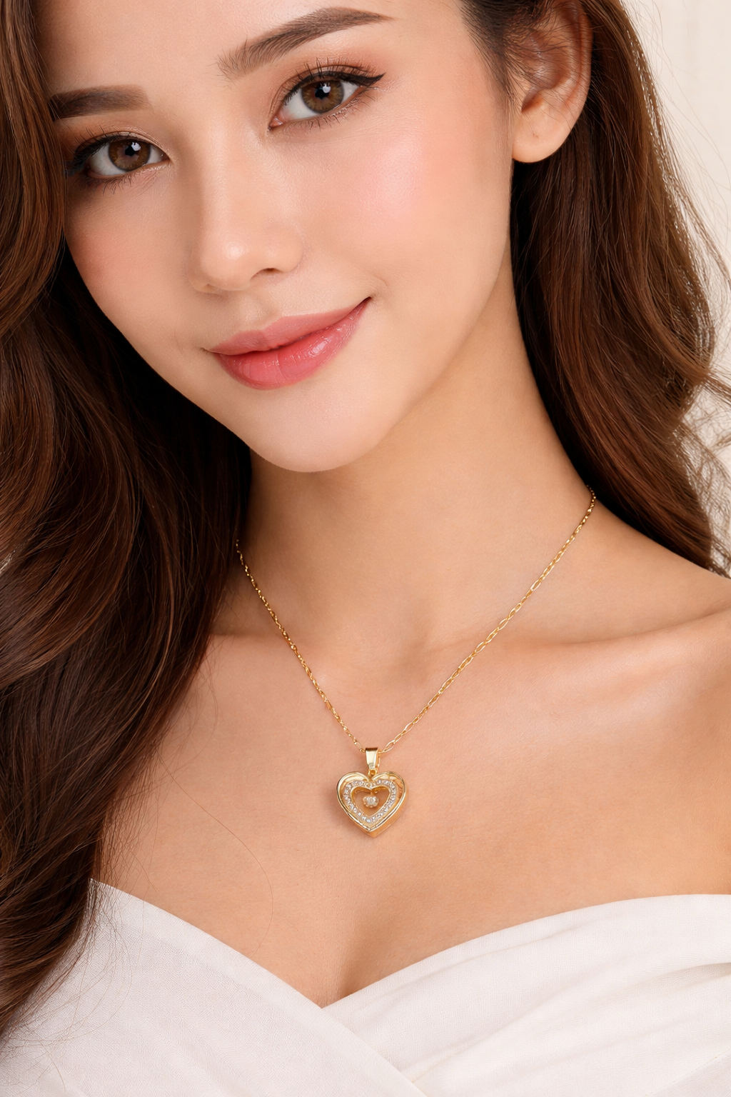 Double-layer Love Necklace With Rhinestones