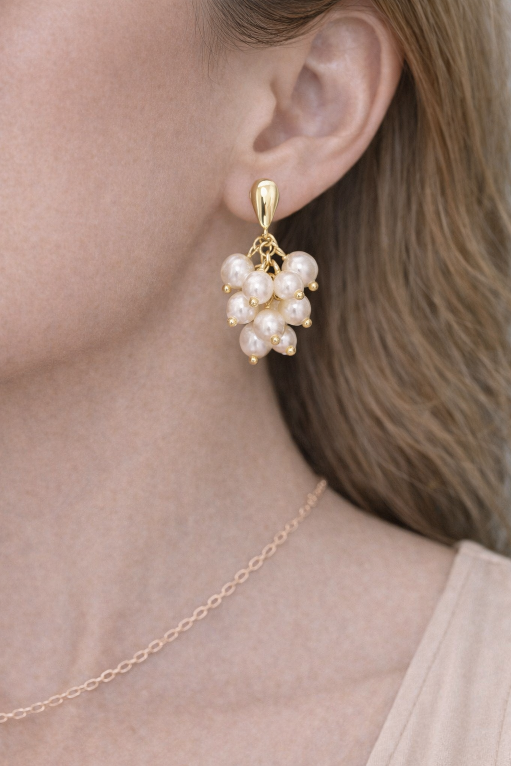 Pearl Grape Cluster Drop Earrings