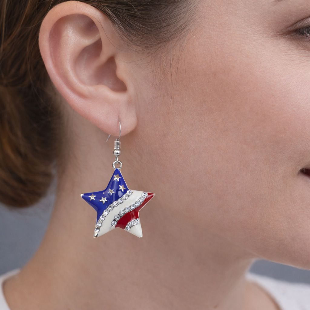 Krystal Crafts Patriotic Heart Flag Dangle Earrings
