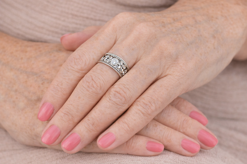 Krystal Crafts Vintage Leaf Diamond Band Ring