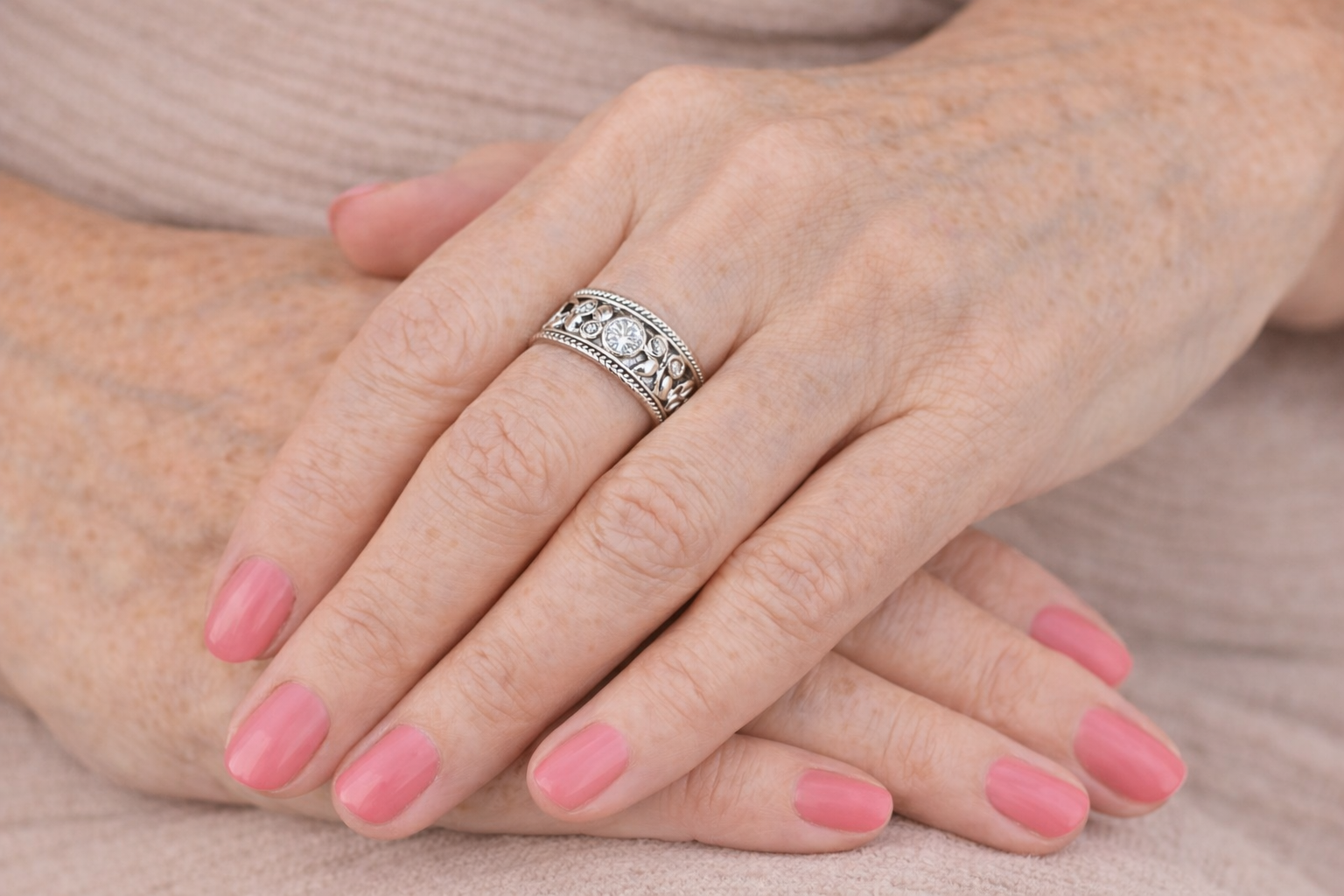 Krystal Crafts Vintage Leaf Diamond Band Ring