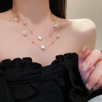 Layered Pearl Necklace with Delicate Gold Bead Accents