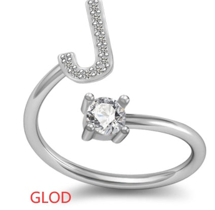 Personalized Initial Letter Ring with Pavé Stone Accent