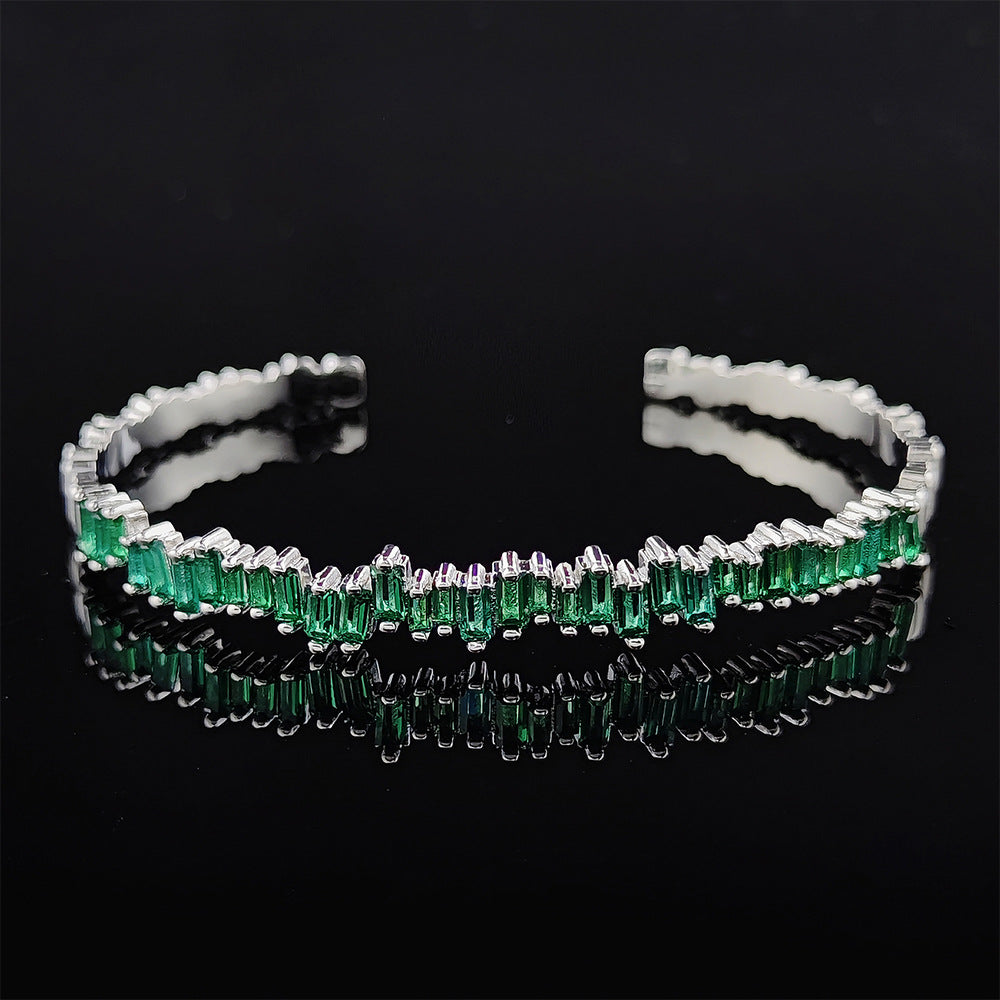 Multi-Stone Bangle Bracelet with Linear Faceted Design