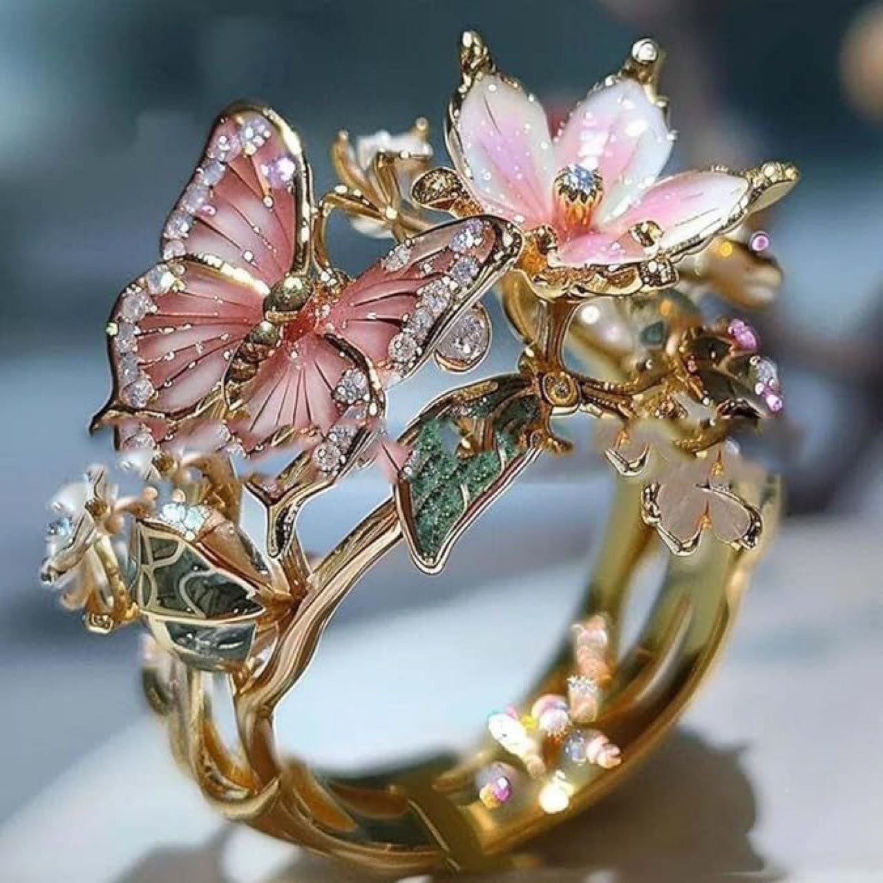 Krystal Crafts Butterfly Blossom Statement Ring