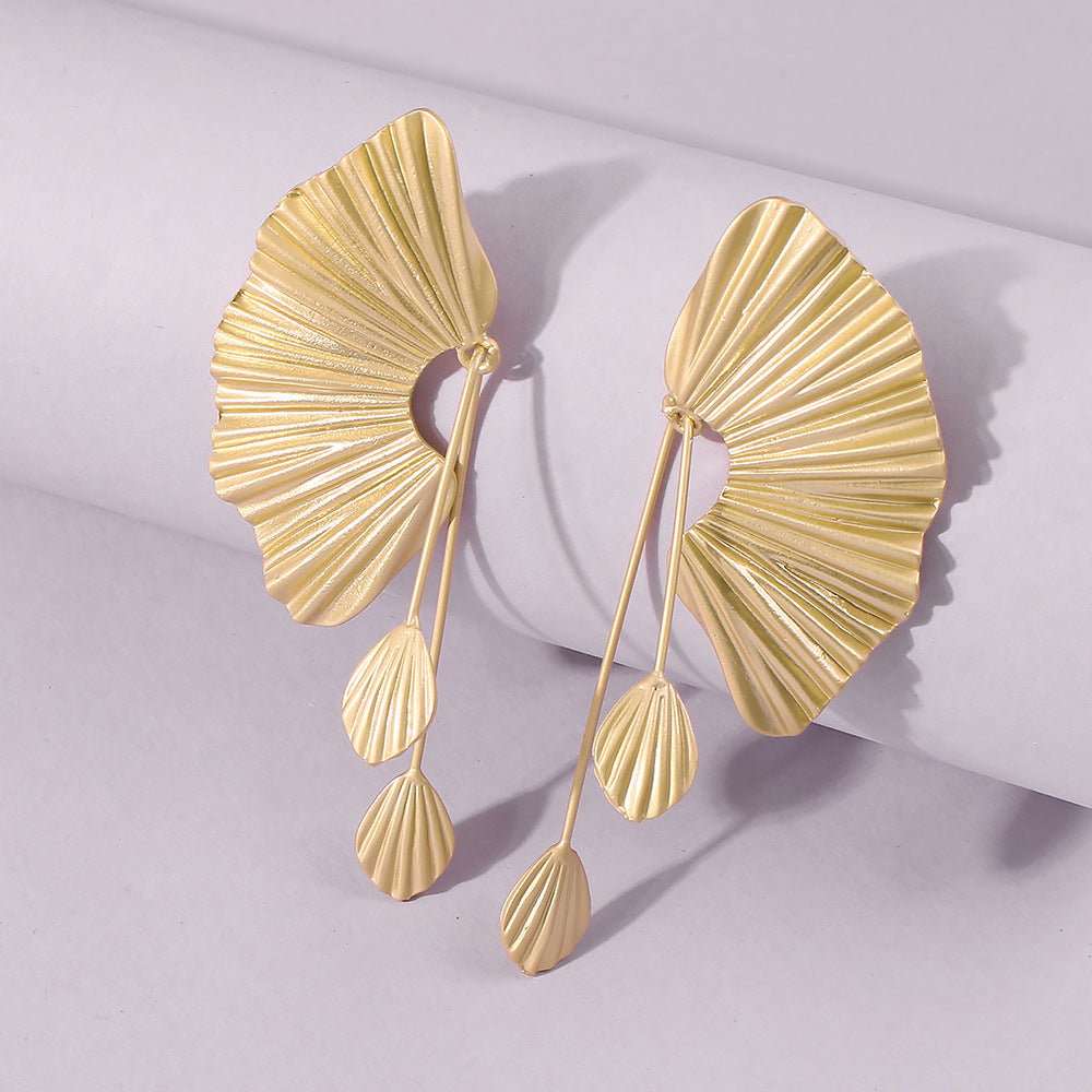 Modern Scallop Fan Earrings with Flowing Drop Accents