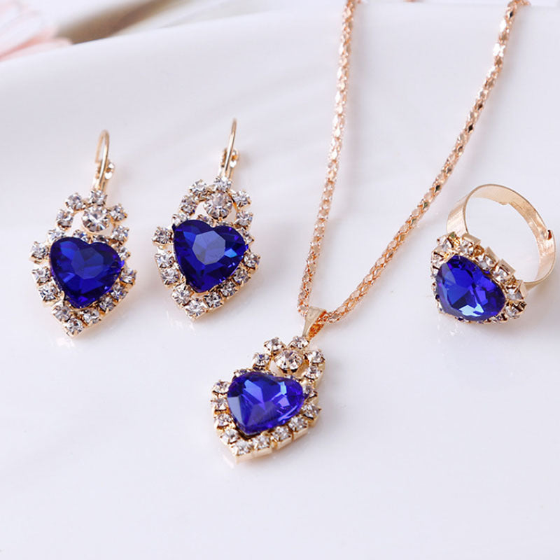 Water Drop Rhinestone Jewelry Set – Elegant Necklace, Earrings & Ring