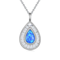 Teardrop Blue Opal Pendant Necklace