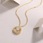 Gold Beaded Circle Necklace with Solitaire Crystal