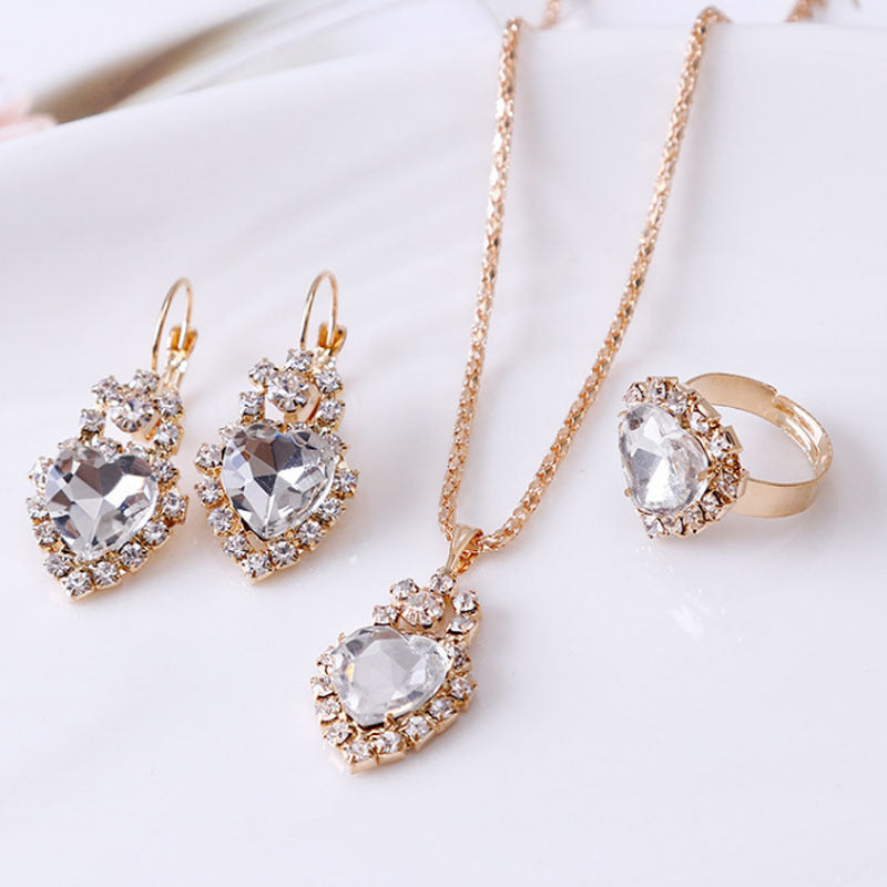 Water Drop Rhinestone Jewelry Set – Elegant Necklace, Earrings & Ring