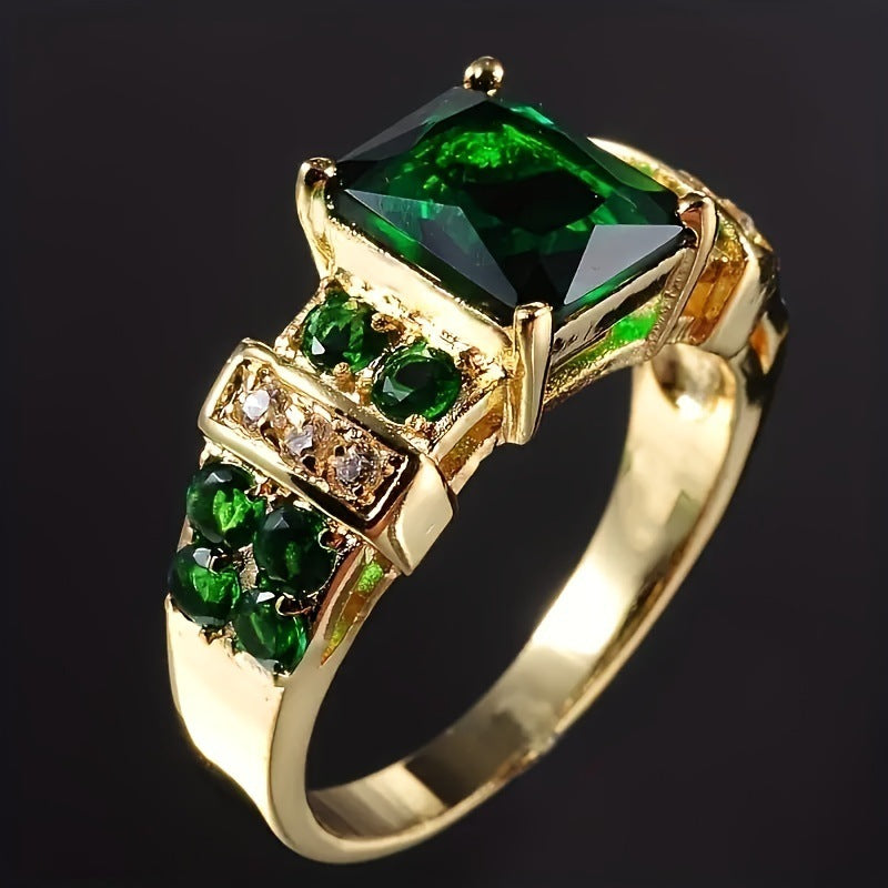 Krystal Crafts Emerald Radiance Gold Statement Ring